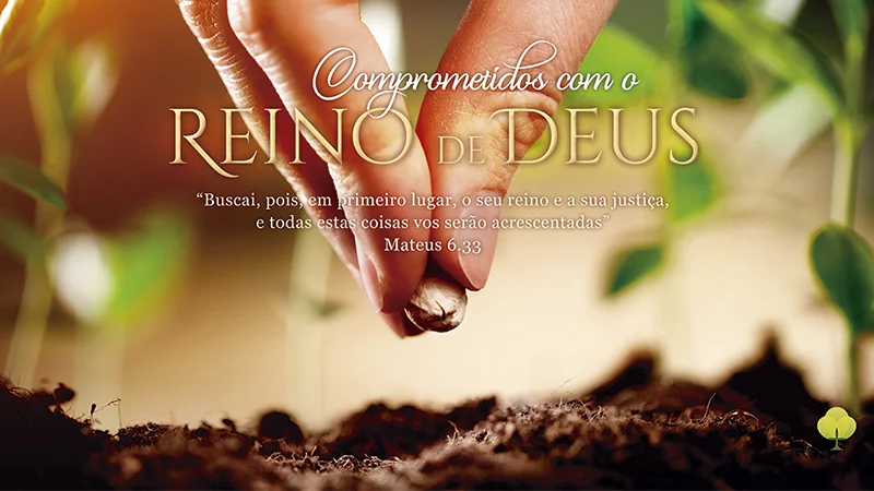 Arte do backdrop "comprometidos com o Reino de Deus"